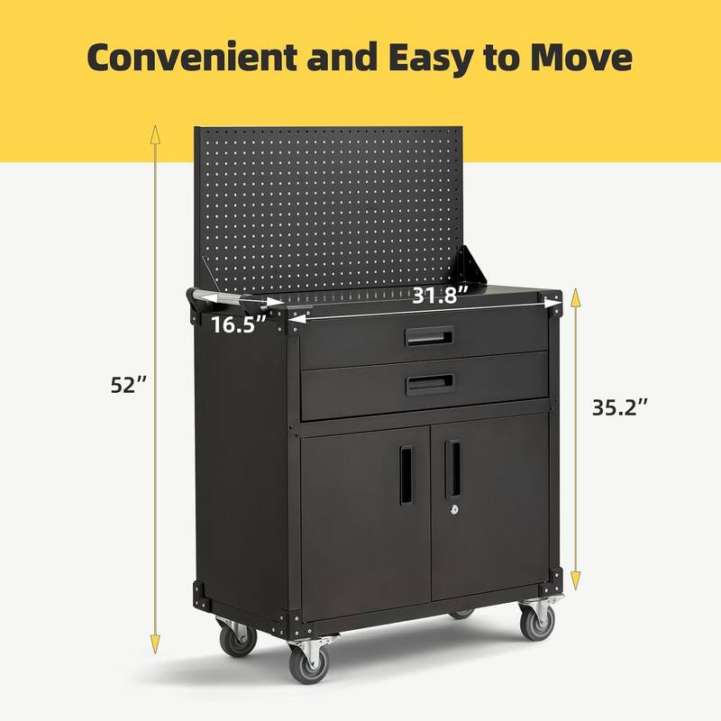AECOJOY Rolling Tool Chest with Wheels 2 Drawers Pegboard