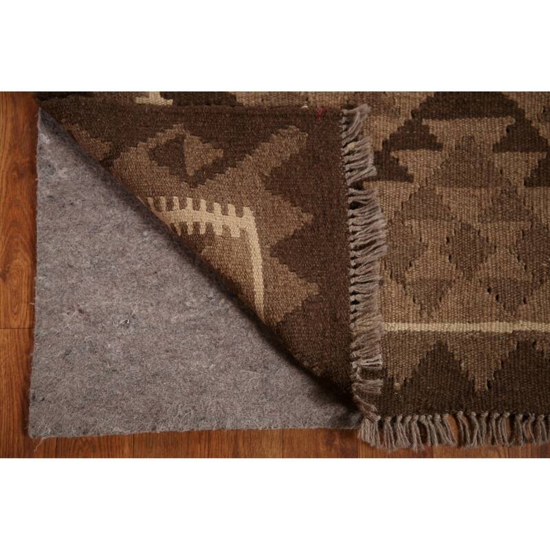 Brown Reversible Kilim Area Rug Hand-woven Wool Carpet - 3'2" x 4'9"