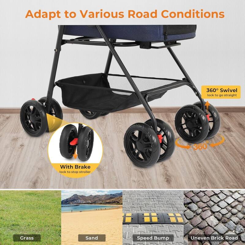 3 in1 Folding Dog/Cat Stroller for Medium Small Pets