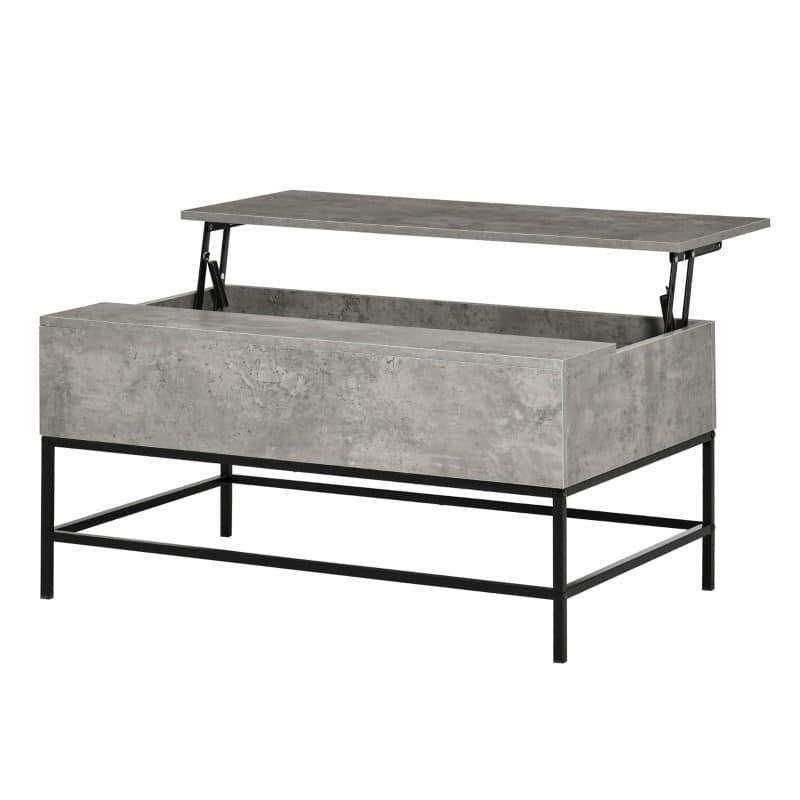Grey/Brown/White Lift Top Coffee Table w/ Hidden Storage Black Metal Legs