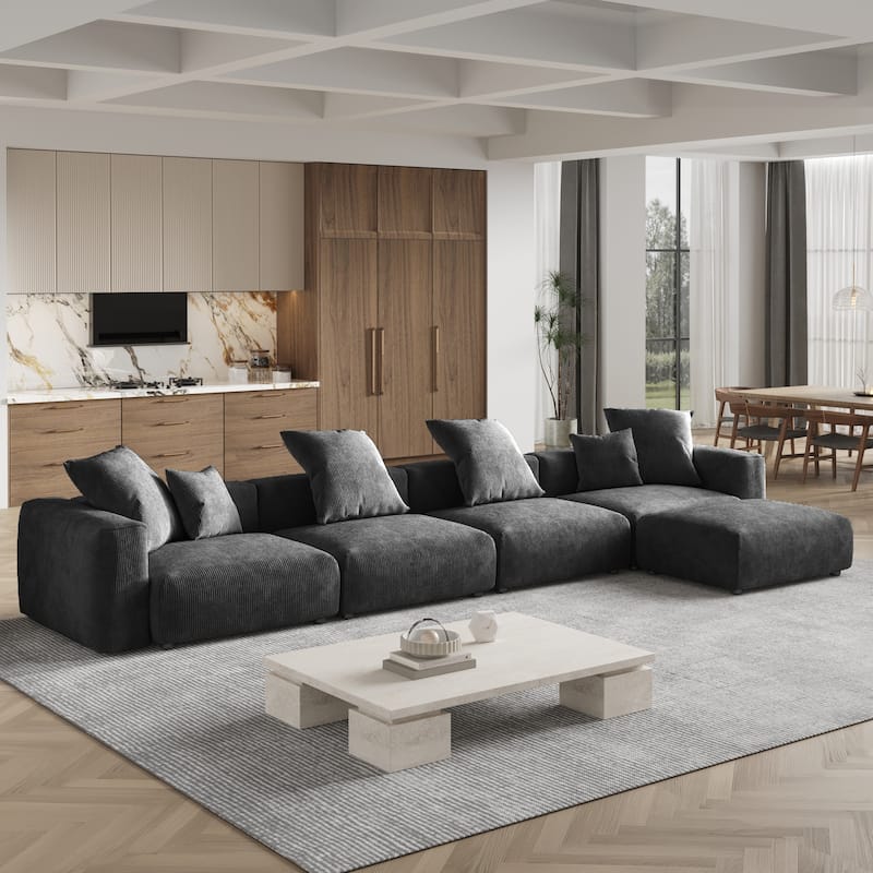 181''Oversized Corduroy Sectional Sofa Couch with Ottoman, L Shaped Convertible Couch Deep Seat Couches for Modern Living Room