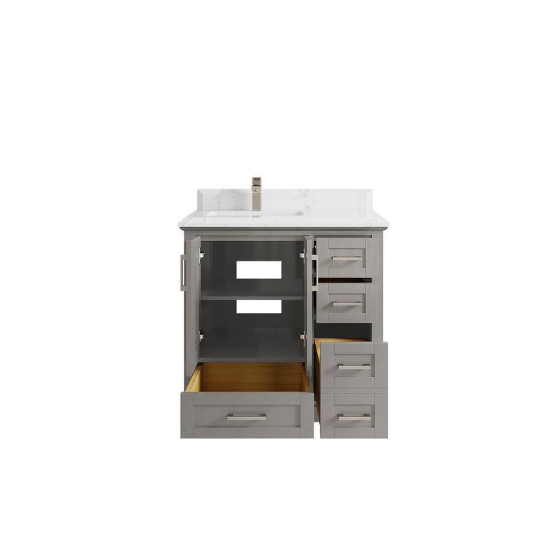 Willow Collections 36 x 22 Boston Left Offset Sink Bathroom Vanity with Quartz or Marble Countertop
