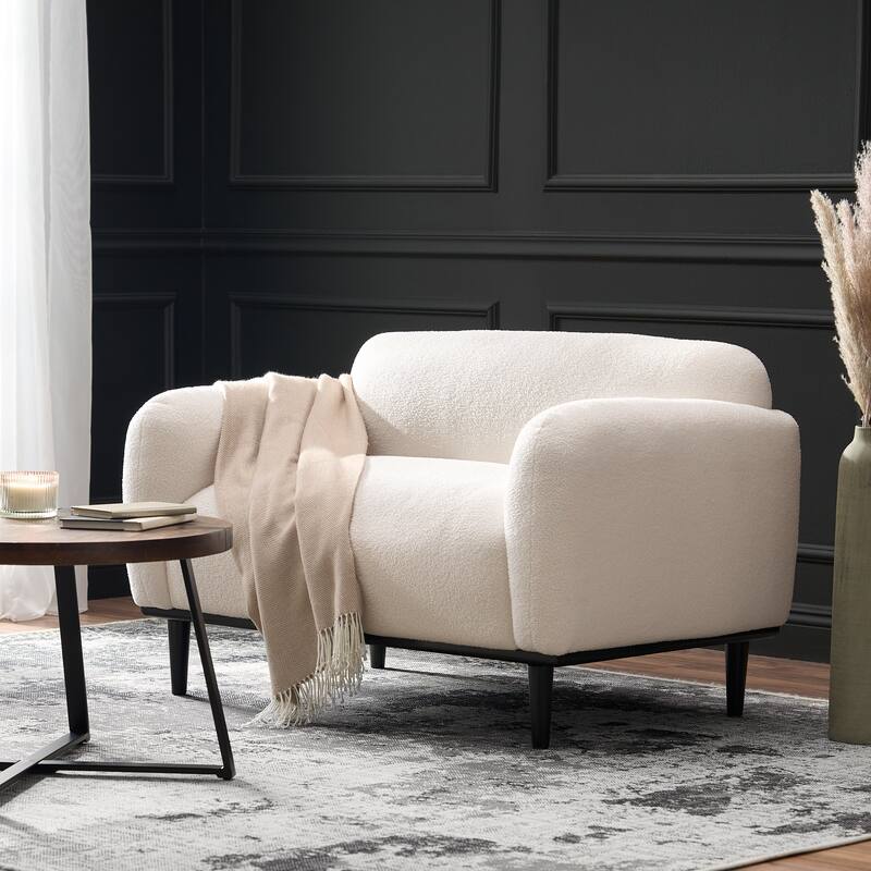 White Polyester Loveseat with Contemporary Design