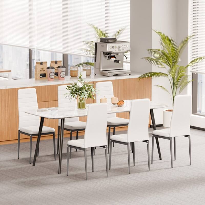 Metal PVC Leather Dining Chair Set Ergonomic Modern Seat