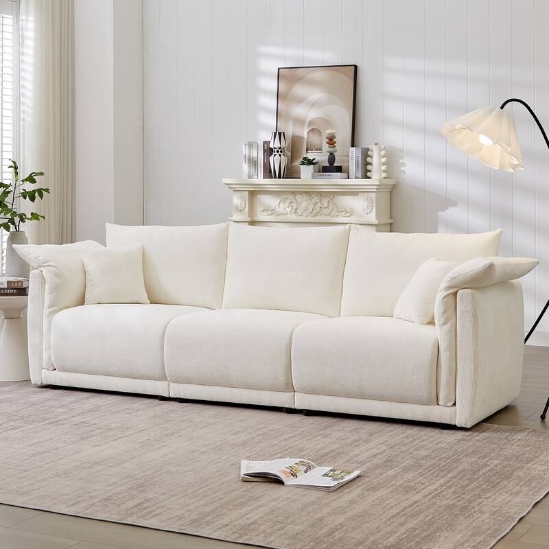 98.5" Fabric Modern Minimalist 3-Seater Sofa with 2 Pillows