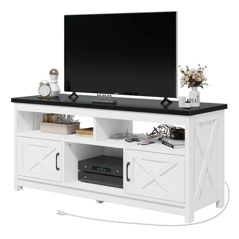 59" Farmhouse Coffee Bar Cabinet Sideboard Buffet with Power Outlets - 58 inches