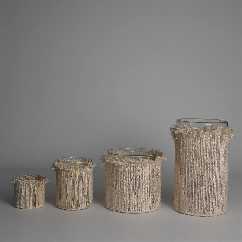 Votive Wapped in Cream Fabric 10"x6"- A