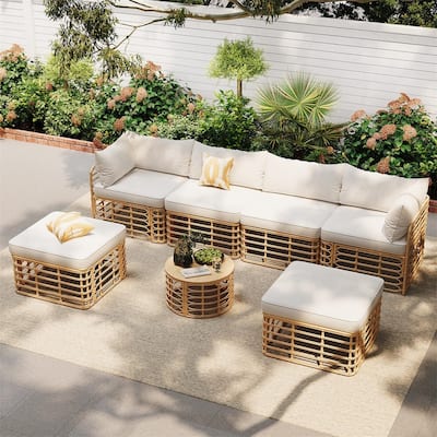 7 Pieces Outdoor Patio Furniture Set with Coffee Table, All-Weather Rattan Sectional Sofa Set with Thick Cushions and Pillows