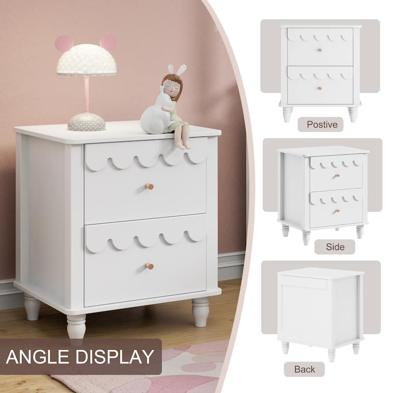 2 Drawers Nightstand Curved Design Cloud Bedside Table