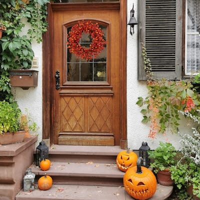 Berry Wreath Orange Decorative Fall Wreath for Front Door- 18" - 18 Inches