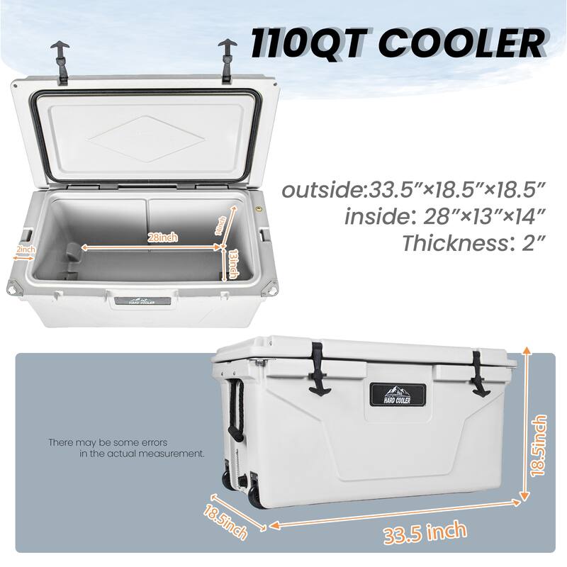 110 Quart Khaki Cooler, Rotomolded Insulated Ice Chest, Heavy-Duty Hard Shell Cooler with 6-10 Day Ice Retention for Camping