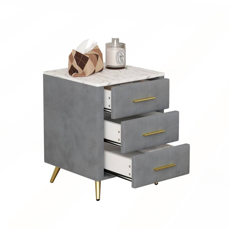 Upholstered Wooden Nightstand with 3 Drawers and Handles
