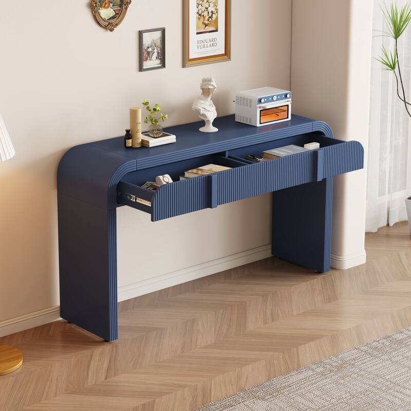 Modern Console Table with 2 Storage Drawers(Navy Blue)