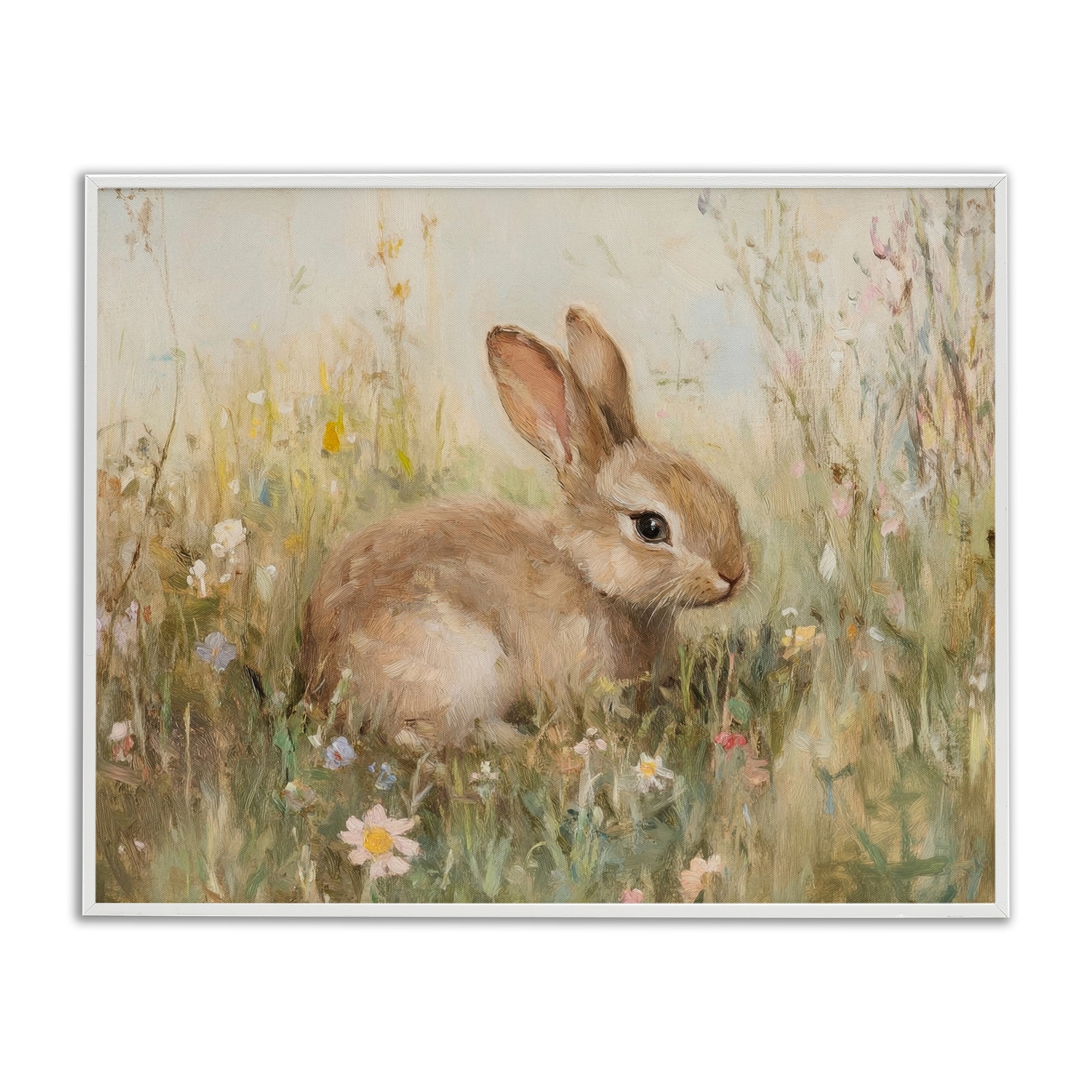 Stupell Brown Bunny in Flower Meadow Framed Giclee Art Design By Petal Prints Design