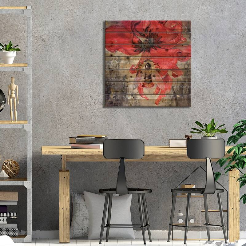 Bumblebee Print On Wood by Stephanie Law - Multi-Color