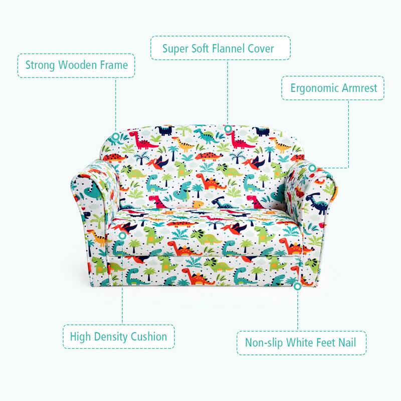 Gymax Double Kids Dinosaur Sofa Children Armrest Couch Upholstered - See Details