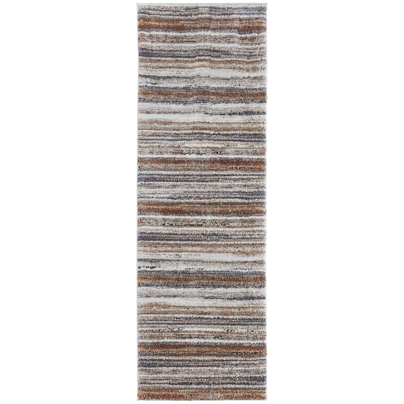 Grand Bazaar Odera Machine Made Stripes Modern Area Rug - 2'6" x 8' - Ivory/Orange/Gray