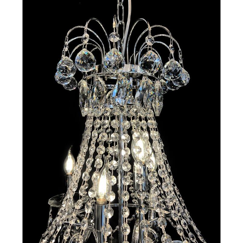 Crystal Chandelier 26 in Wide 11 Lights Pendant Light Gold and Chrome