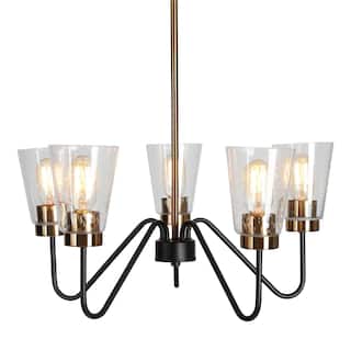 Ivelle Modern 5-Light Black Gold Wheel Chandelier Seeded Glass Pendant Lights for Dining Room - 22" D x 10.5'' H