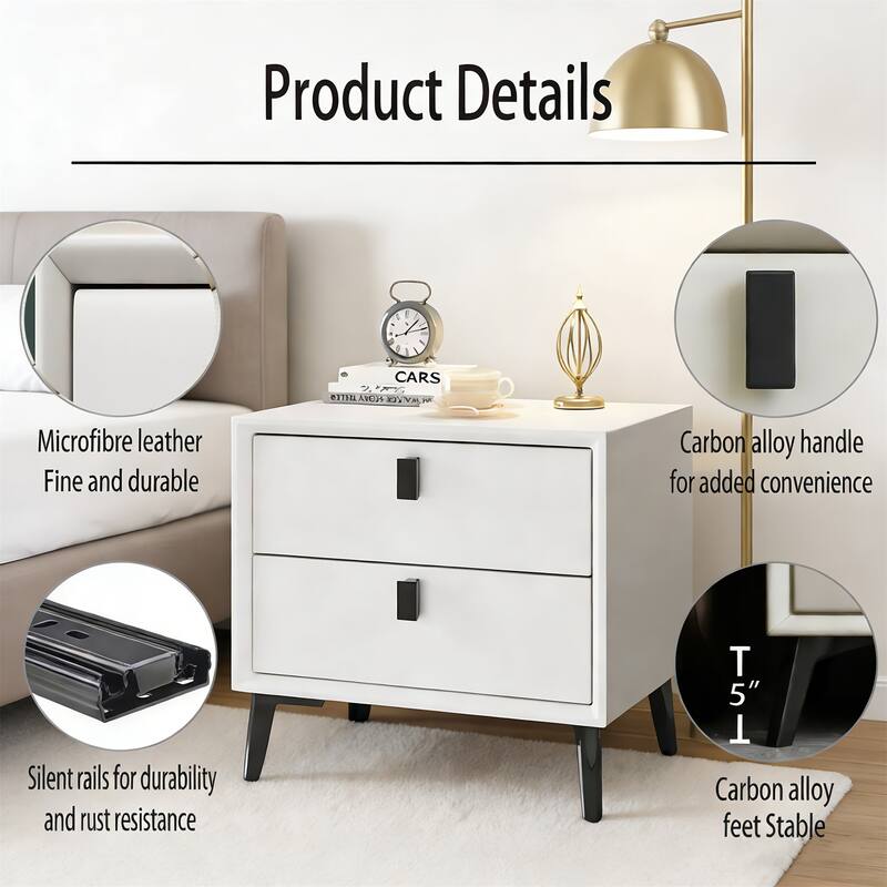 Modern White Pine Nightstand with Two Drawers