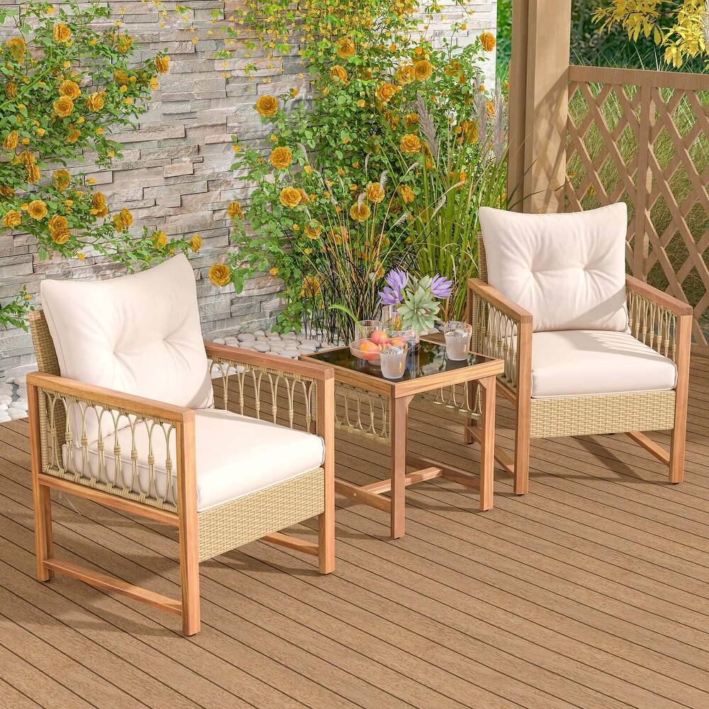 Costway 3 PCS Patio Furniture Set Outdoor PE Wicker Conversation - See Details