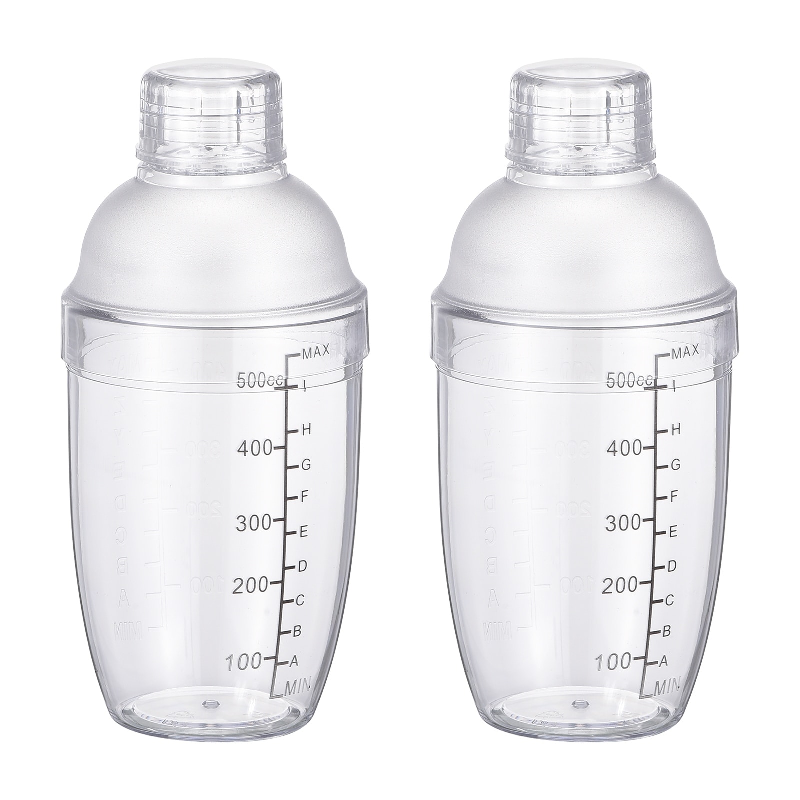 500ml 2pcs Plastic Cocktail Shaker Cup Scale Wine Beverage Mixer Drink  Tools - Transparent