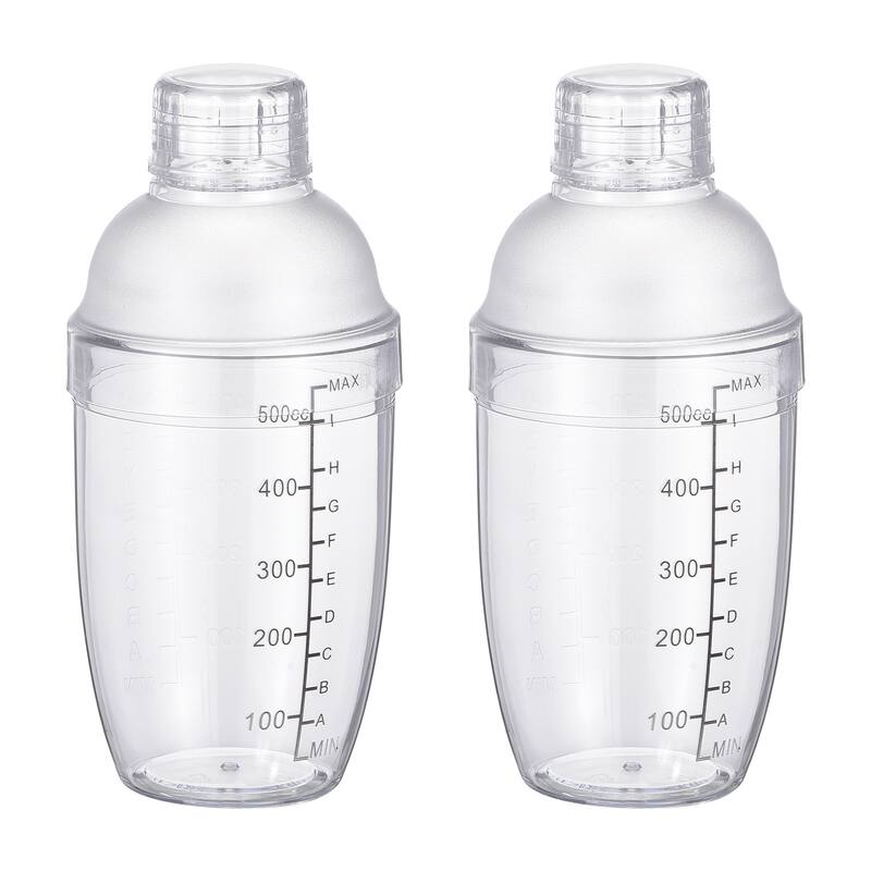 500ml 2pcs Plastic Cocktail Shaker Cup Scale Wine Beverage Mixer Drink Tools