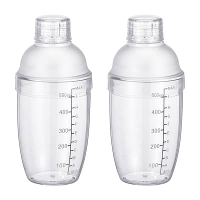 500ml 2pcs Plastic Cocktail Shaker Cup Scale Wine Beverage Mixer Drink Tools