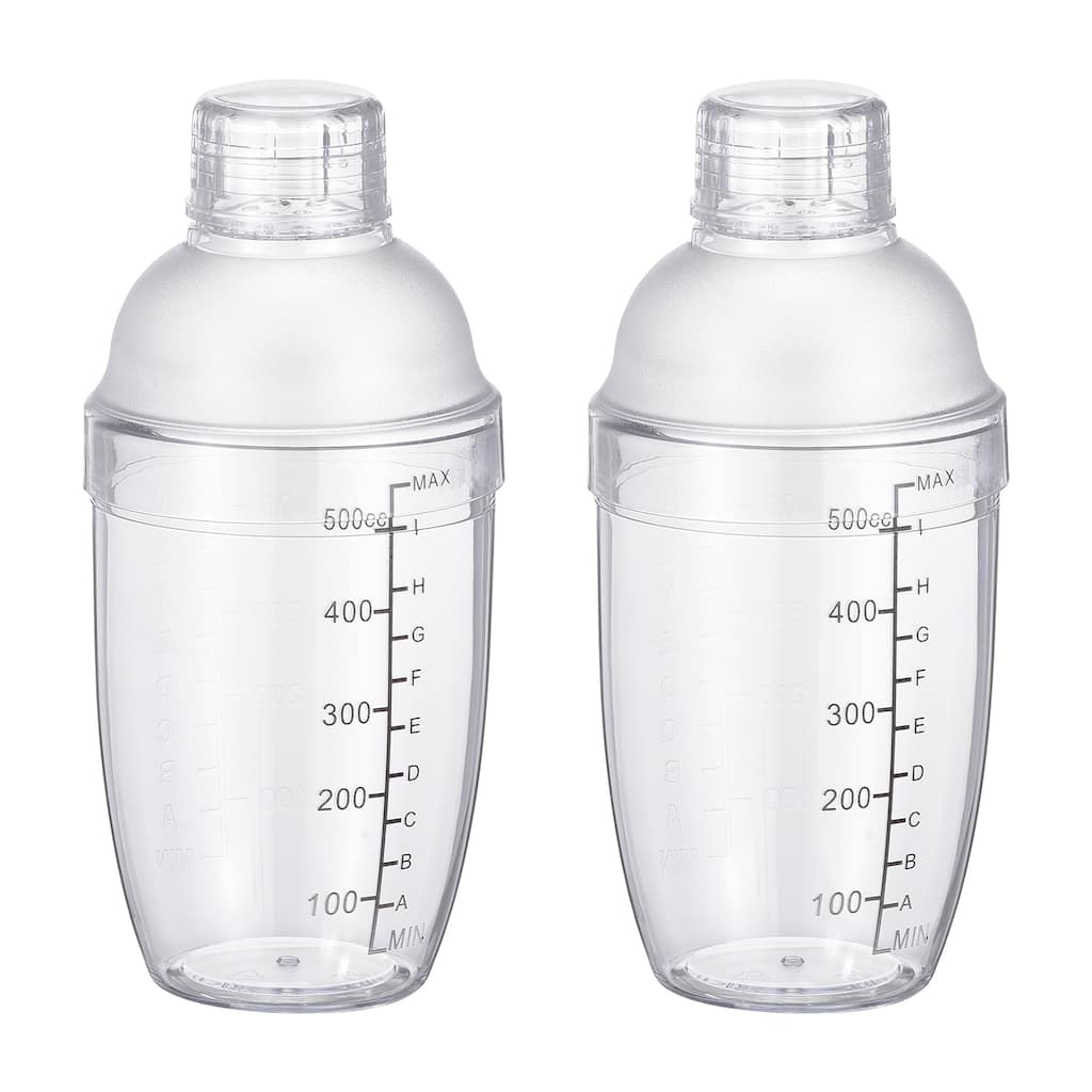 500ml 2pcs Plastic Cocktail Shaker Cup Scale Wine Beverage Mixer Drink Tools