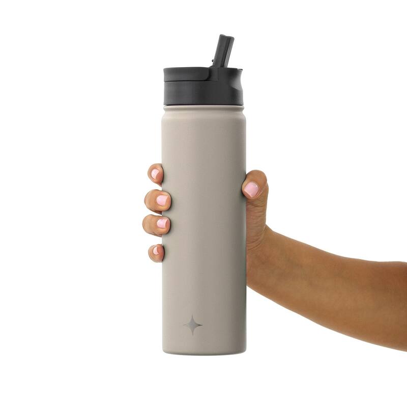 JoyJolt Triple Insulated Stainless Steel Water Bottle with Flip Lid & Sport Straw Lid - 22 oz