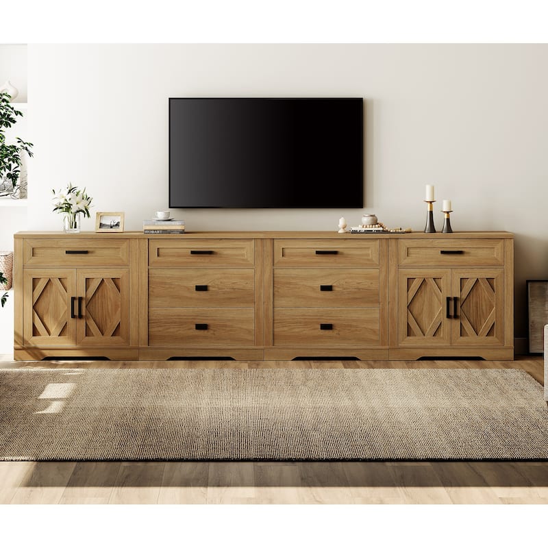 Large TV Stand,3/4-in-1 Farmhouse TV Console Table with Storage Barn Door Cabinet - 126 inches in width - Walnut