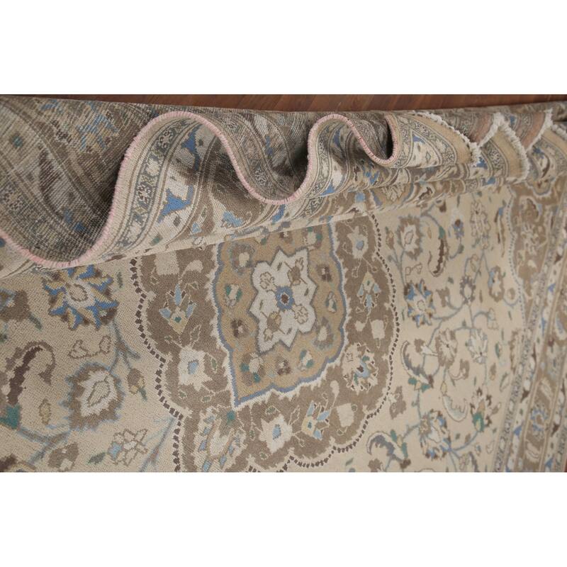 Hand Knotted Oriental 100% Wool Carpet Traditional Floral Beige & Ivories Tabriz Area Rug - 12' 8'' X 9' 8''