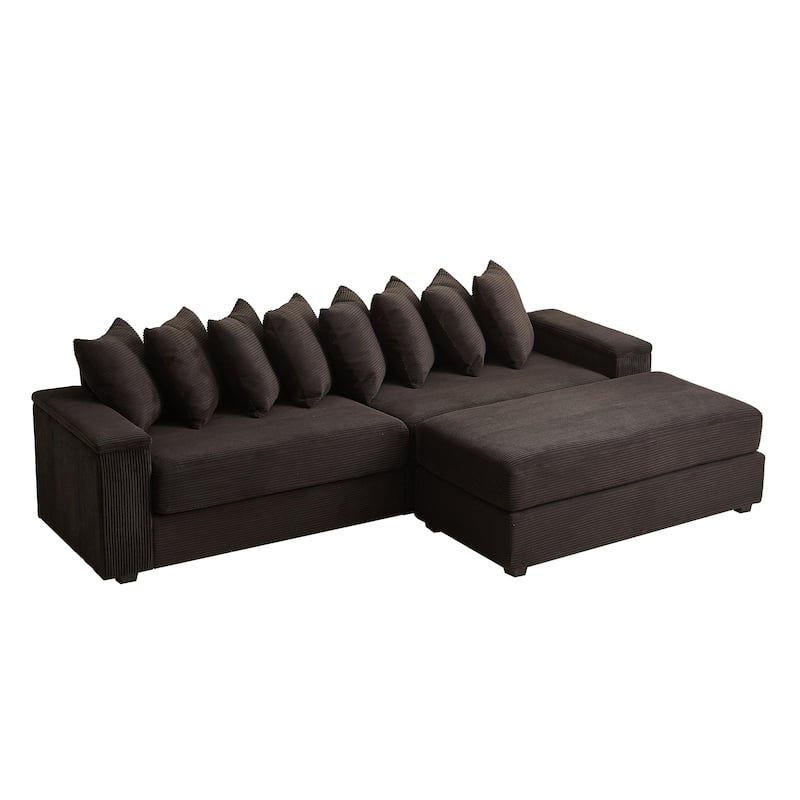 GDFStudio - Peregrine L-Shaped Corduroy Sectional Sofa with Pillows and Armrest Storage