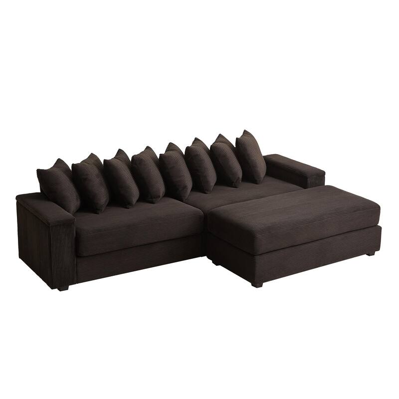 Modern L Shaped Sectional Sofa with Armrest Storage and Movable Ottoman for Living Room and Guest Room