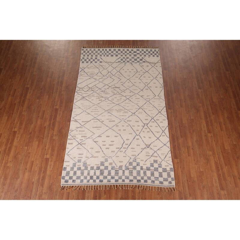 Trellis Ivory Moroccan Area Rug Handmade Wool Carpet - 5'11"x 10'3"