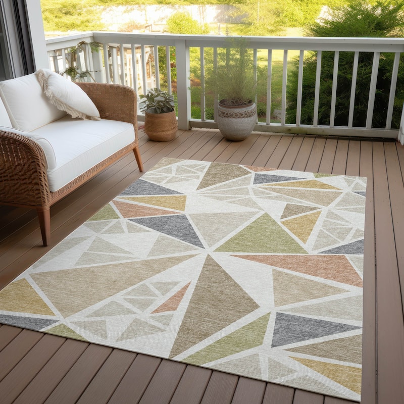 Machine Washable Indoor/ Outdoor Abstract Mosaic Chantille Rug