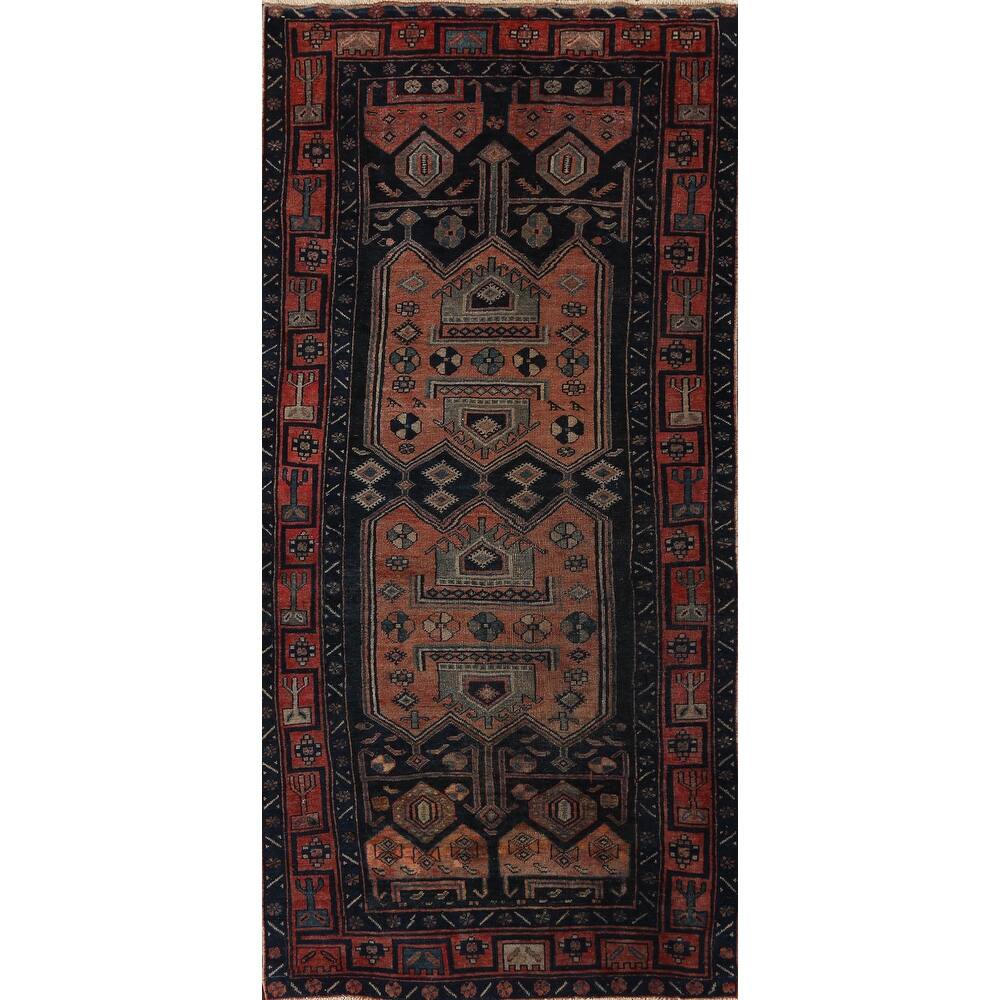 Antique Tribal Geometric Zanjan Persian Wool Runner Rug Hand-knotted - 4'2" x 8'6"