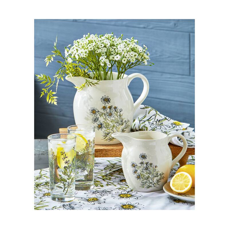 Chamomile Floral Printed Stoneware Water Beverage Pitcher, 56 oz