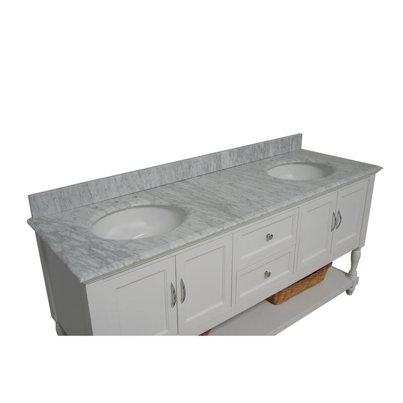KitchenBathCollection Beverly 72" Double Bathroom Vanity with Carrara Marble Top