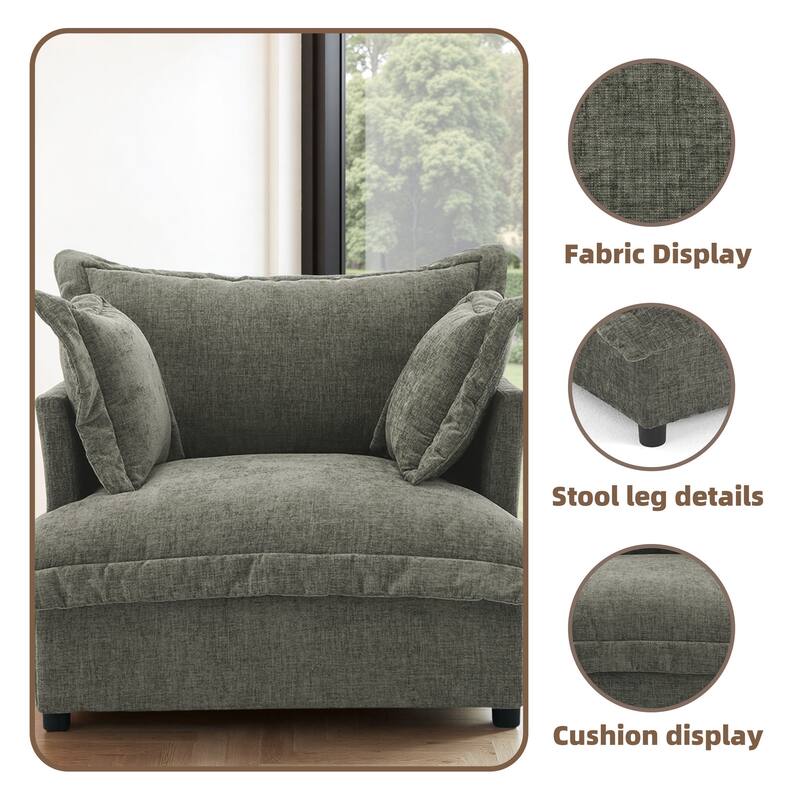 39"W Oversized Upholstered Chenille Comfy Cloud Accent Armchair