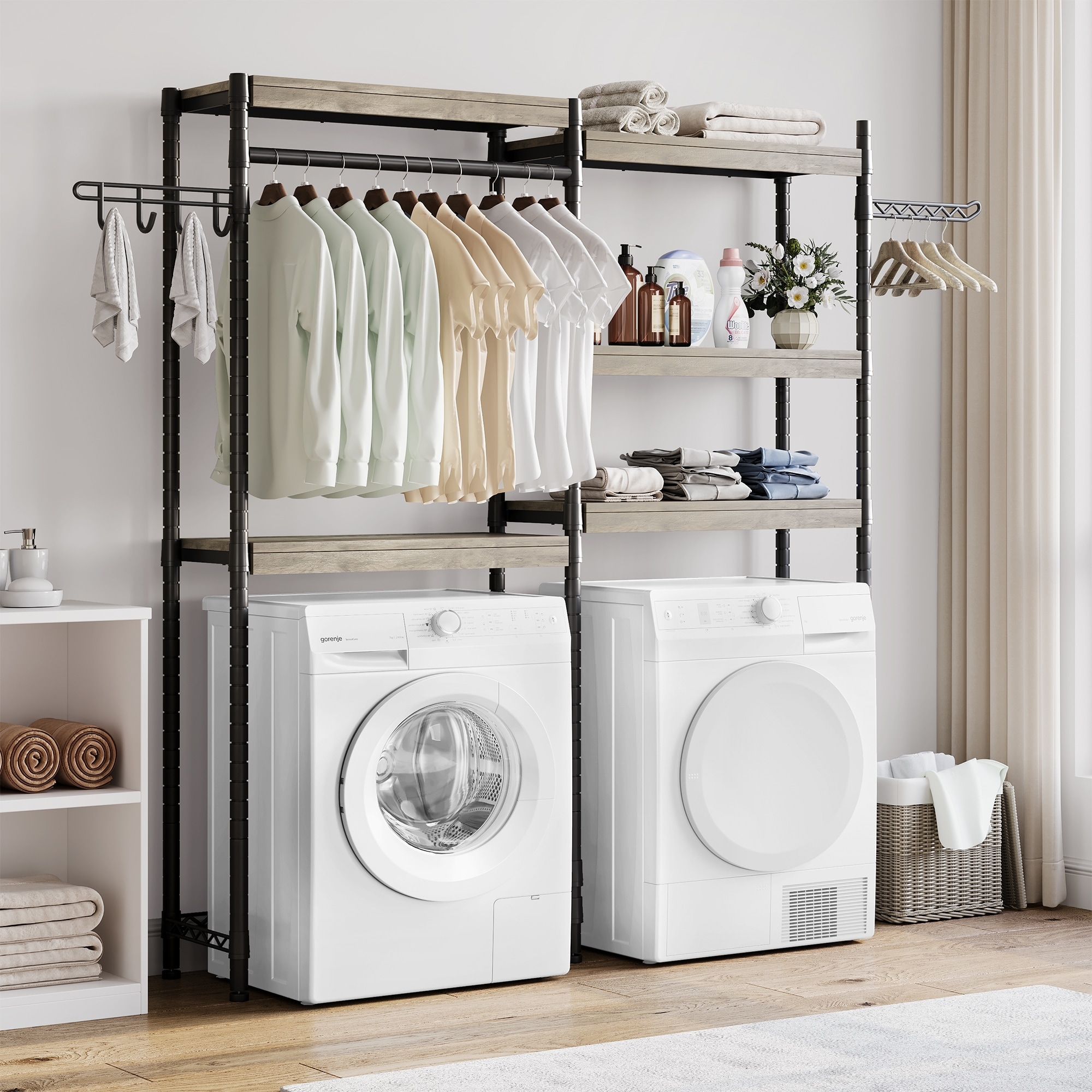 5 Tier Wood Over The Washer and Dryer Storage Shelf for Laundry