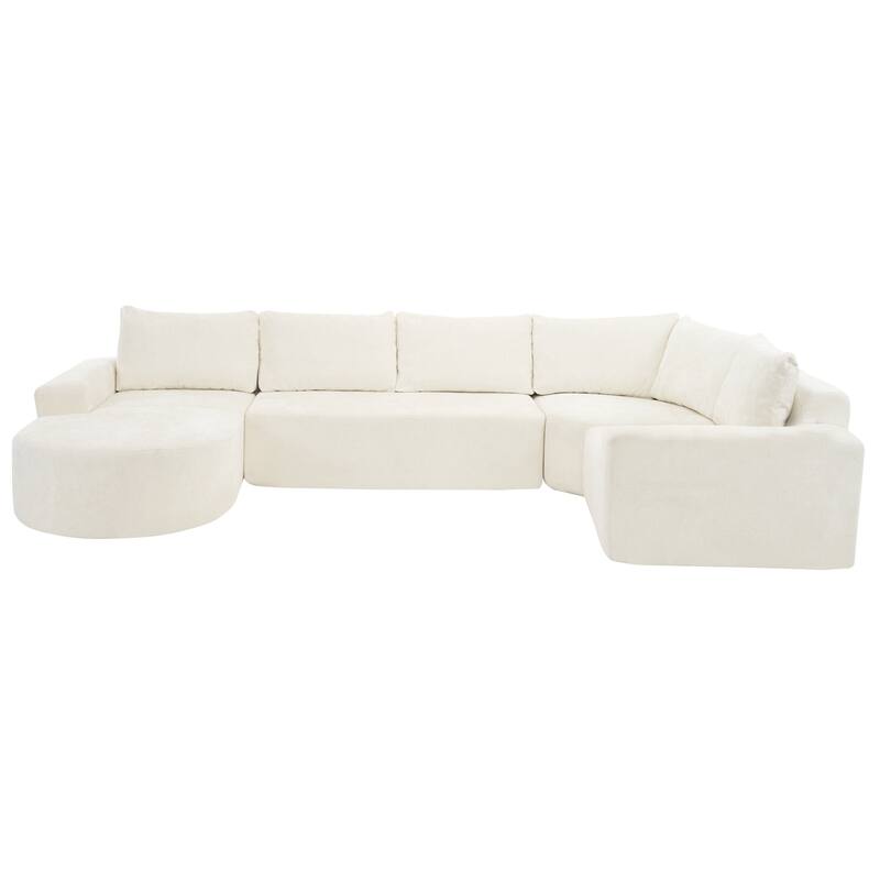 Chenille U-shaped Sofa, Cloud Sectional Sofa Set Upholstered Deep Seat Couches with 6 Pillow Recliner Sofa for Living Room