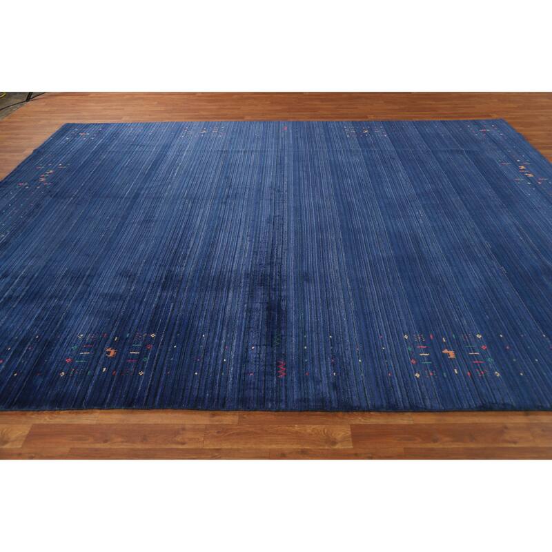 Hand Knotted Oriental 100% Wool Carpet Tribal Tribal Navy Blue & Blues Gabbeh Area Rug - 11' 4'' X 9' 0''