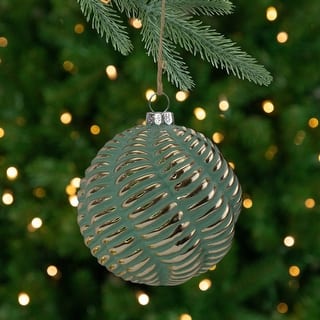 4" Green and Gold Glass Ball Christmas Ornament