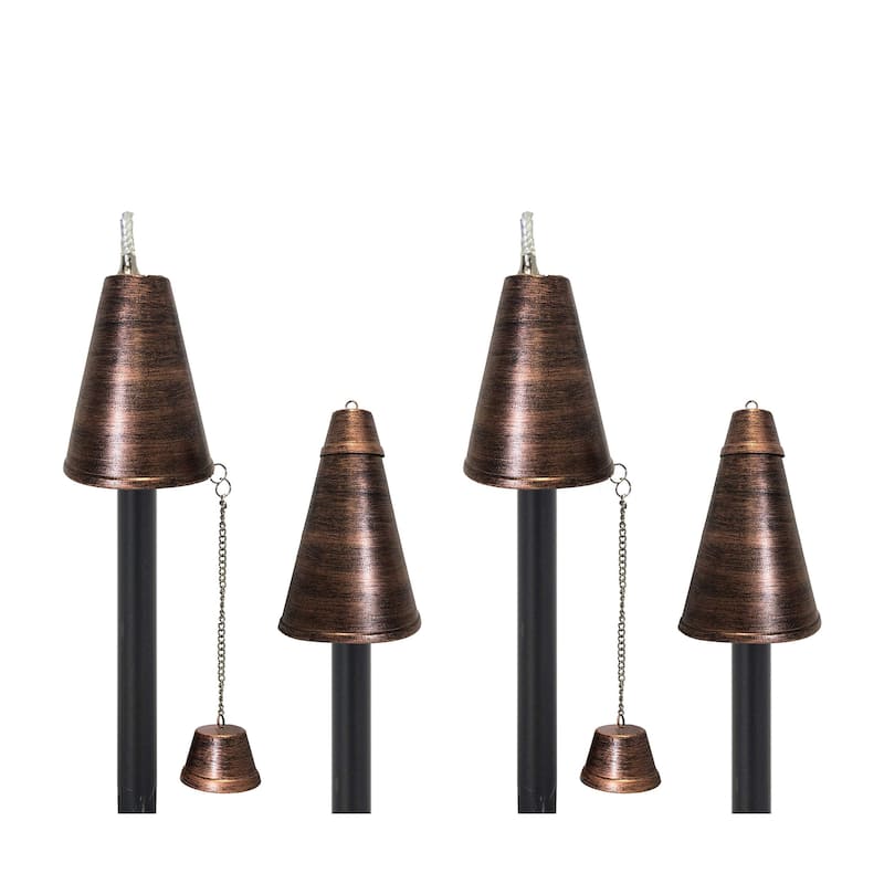 Large Hawaiian Cone Tiki Torch - Steel - Brushed Bronze - 4 Pack