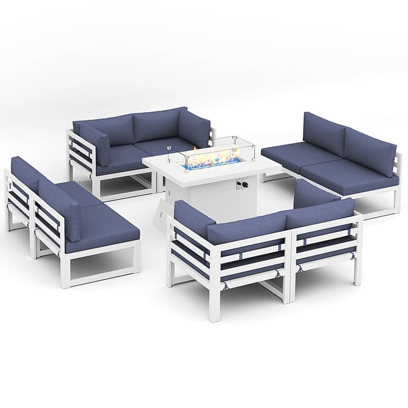 FINCATI 9-piece Extra-large Luxury Aluminum Patio Furniture Set with Deep Seating and Convertible 43'' Fire Pit Table