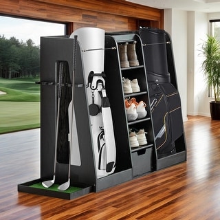 Golf Bag Storage Organizer for Garage, Premium Wooden 2 Golf Bags Rack with Drawer, Easy Assemble Golf Club Stand/Holder