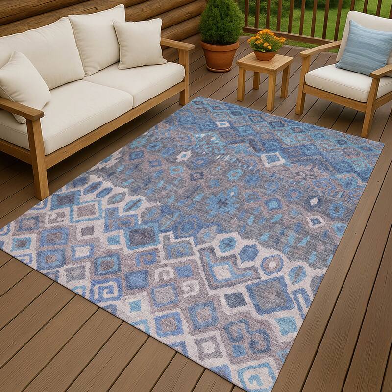 Machine Washable Indoor/ Outdoor Boho Moroccan Chantille Rug