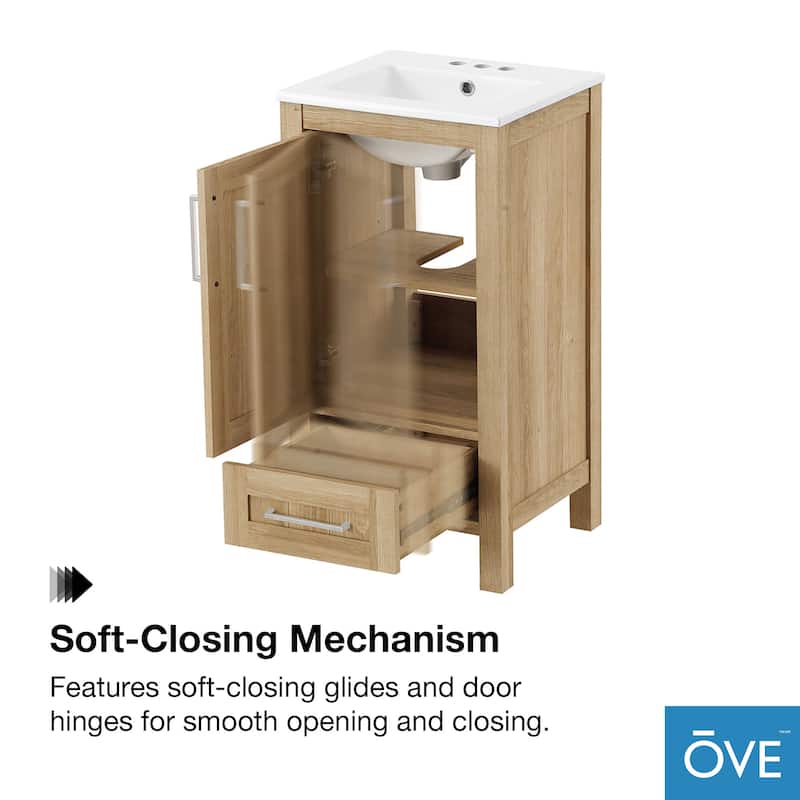 Ove Decors Kansas 18" Bathroom Vanity Top and Backslplash, White Oak