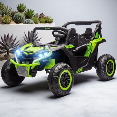 24V 7AH 2-Seater Kids Ride-On UTV, 4MPH Electric Car with LED Lights, Music, Horn, and 4 Suspension Wheels
